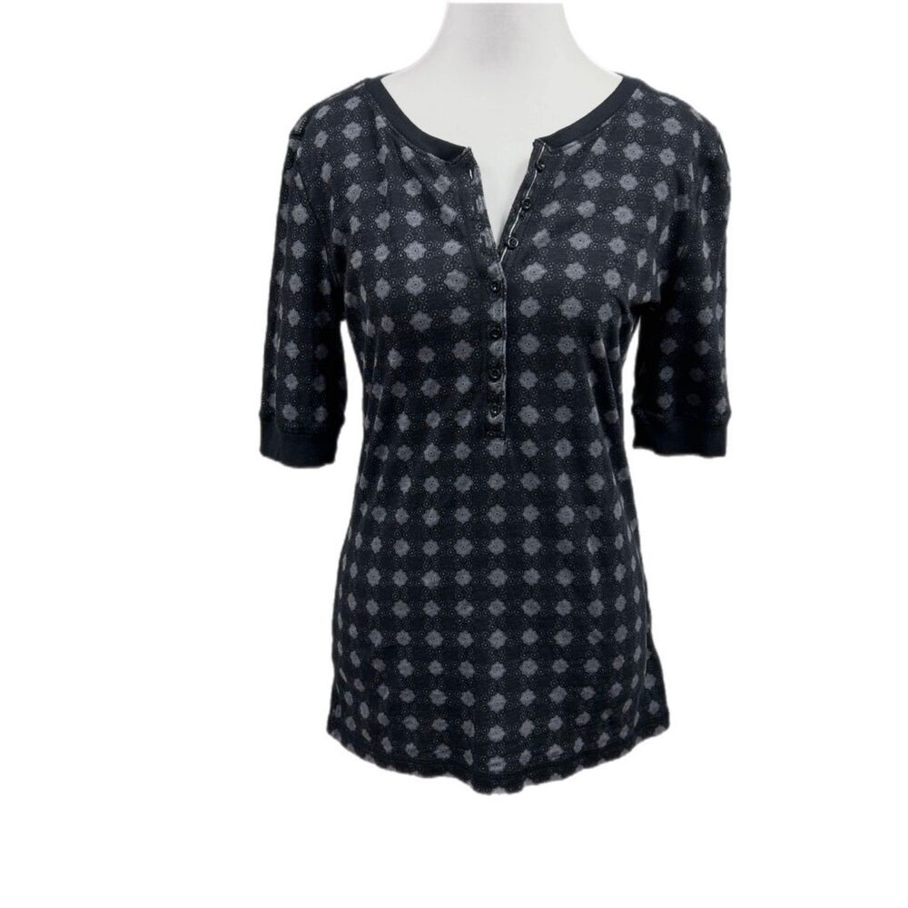 Arizona Y2K Henley Half Sleeve Boho Print Shirt Sz L Black Gray